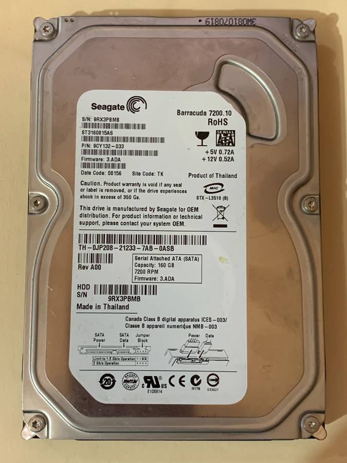 Seagate BarraCuda 7200.10 ST3160815AS 160GB 7200 RPM 8MB Cache SATA 3.5 ...