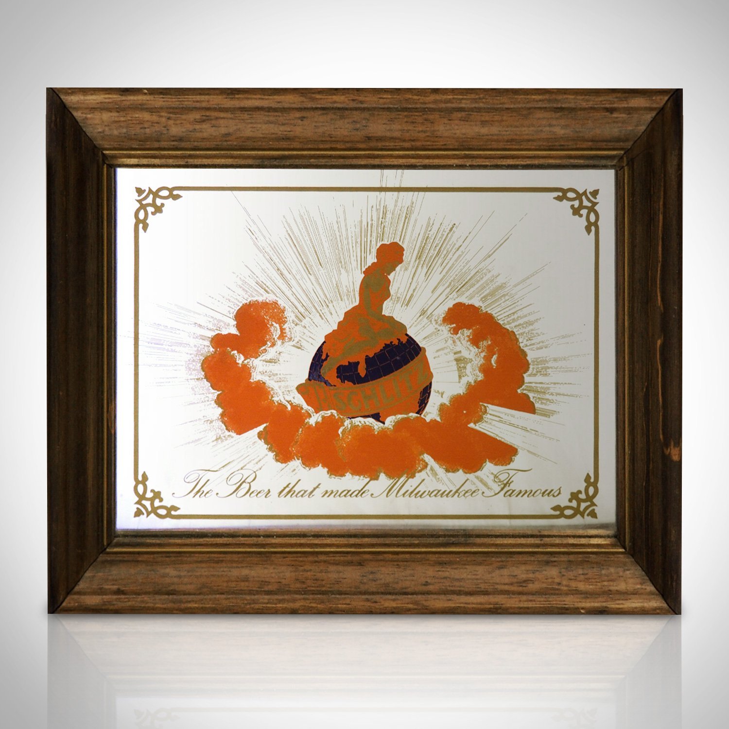 Milwaukee Beer- Vintage Reverse Painted 'Schlitz Globe-Gold Goddess' Milwaukee Beer Bar Mirror
