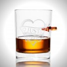 Just Married - Handmade Just Married Etched Rock Glass Shot Glass with Embedded Bullet