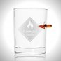 Flammable Liquid Shot Glass - Handmade Etched Rock Glass Shot Glass with Embedded Bullet