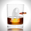 Bob Marley Shot Glass - Handmade Bob Marley Etched Rock Glass Shot Glass with Embedded Bullet