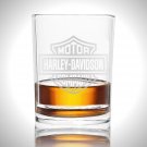 Harley Davidson Shot Glass - Handmade Harley Davidson Motorcycle Etched Rock Glass Shot Glass