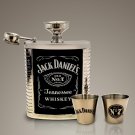 Jack Daniels Original Flask & 2 Stainless Steel Shot Glasses
