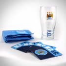 Manchester City- M.C.F.C.  Mini Bar Set with Pint Glass, Bar Towel and 4 Coasters