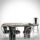 Harley-Davidson Original Custom Table & 4 Metal Stools Hand-Painted by Artist Grendel