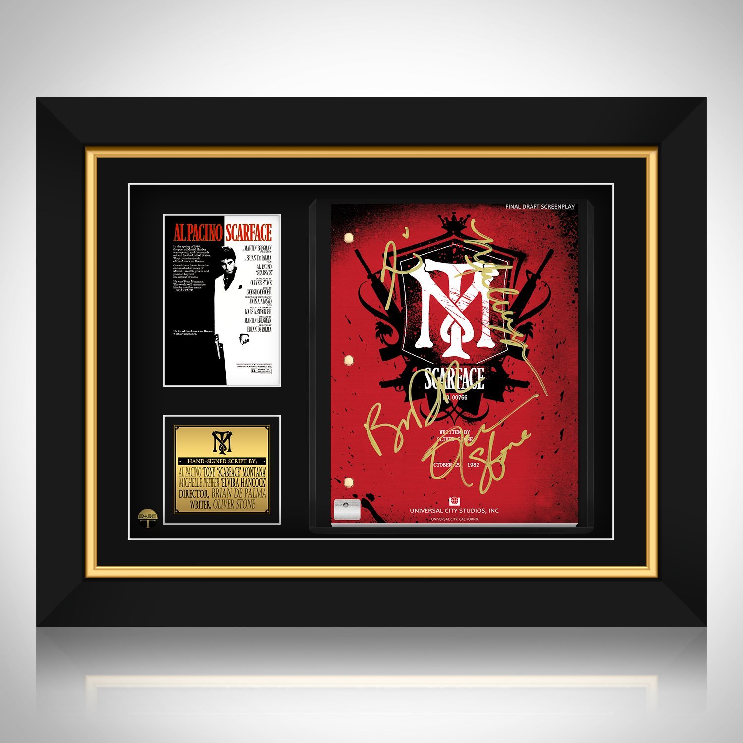 Scarface Hand-Signed Script Al Pacino, Brian De Palma, Michelle Pfeiffer & Oliver Stone Custom Frame