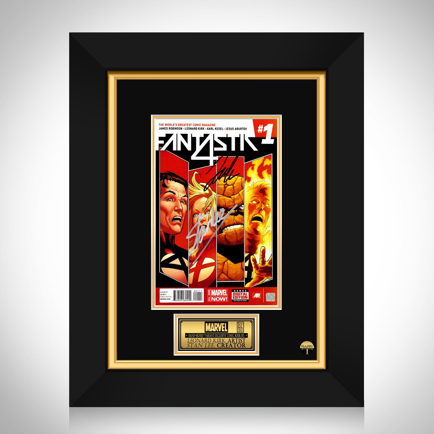 Fantastic Four- 'Fantastic 4 #1' Hand-Signed Comic Book by Artist Leonard Kirk & Stan Lee Custom Fra