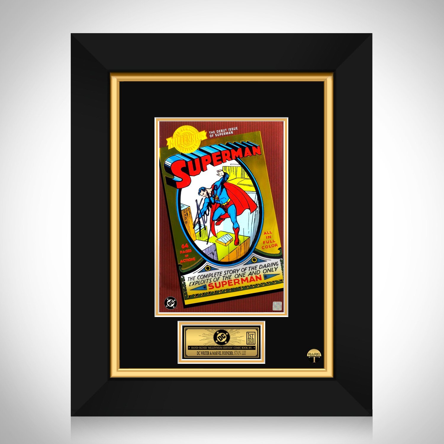 Superman 'Debut' Millennium Chrome Edition Hand-Signed Comic Book by Stan Lee Custom Frame