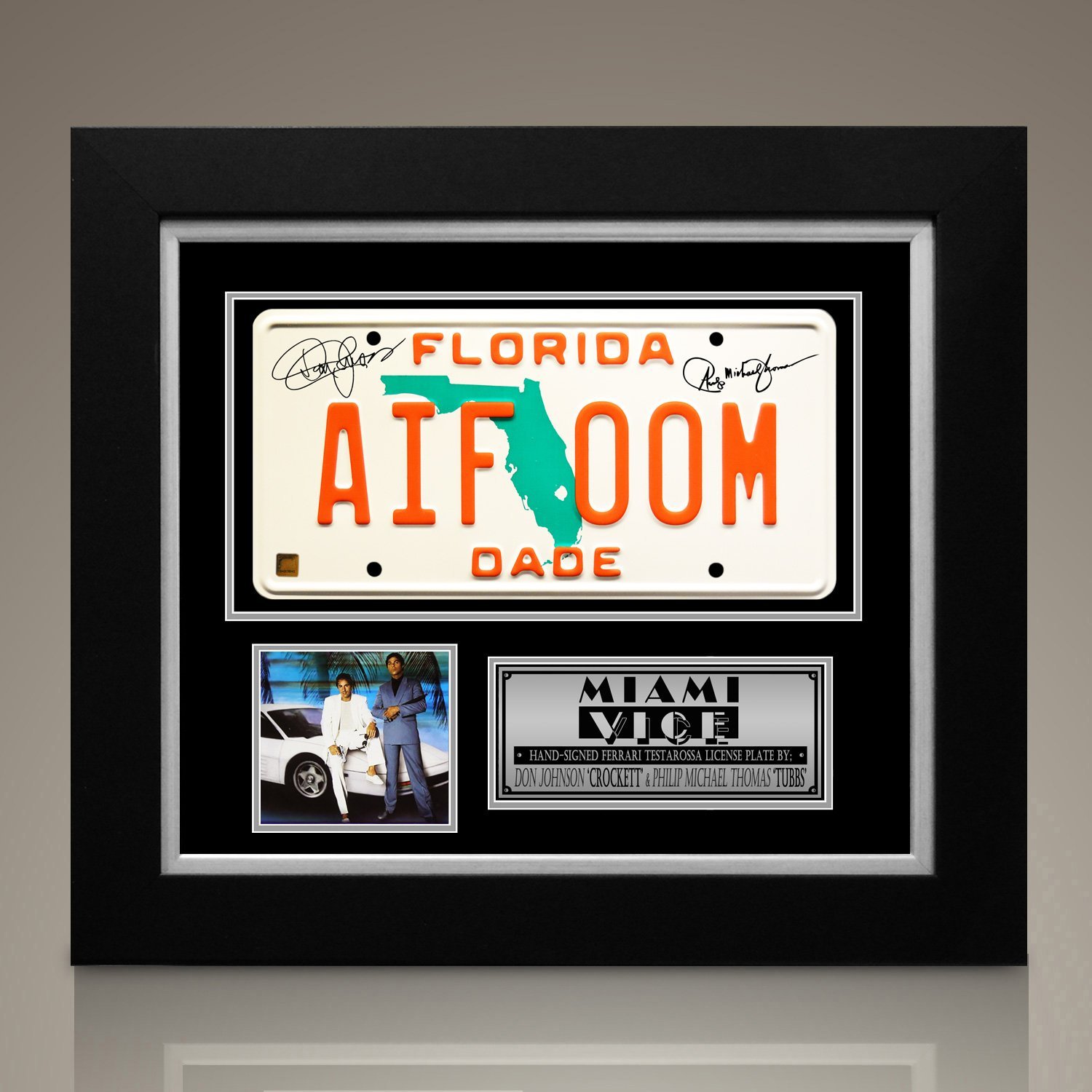Miami Vice - Hand-Signed Aif Oom License Plate By Don Johnson & Philip Michael
