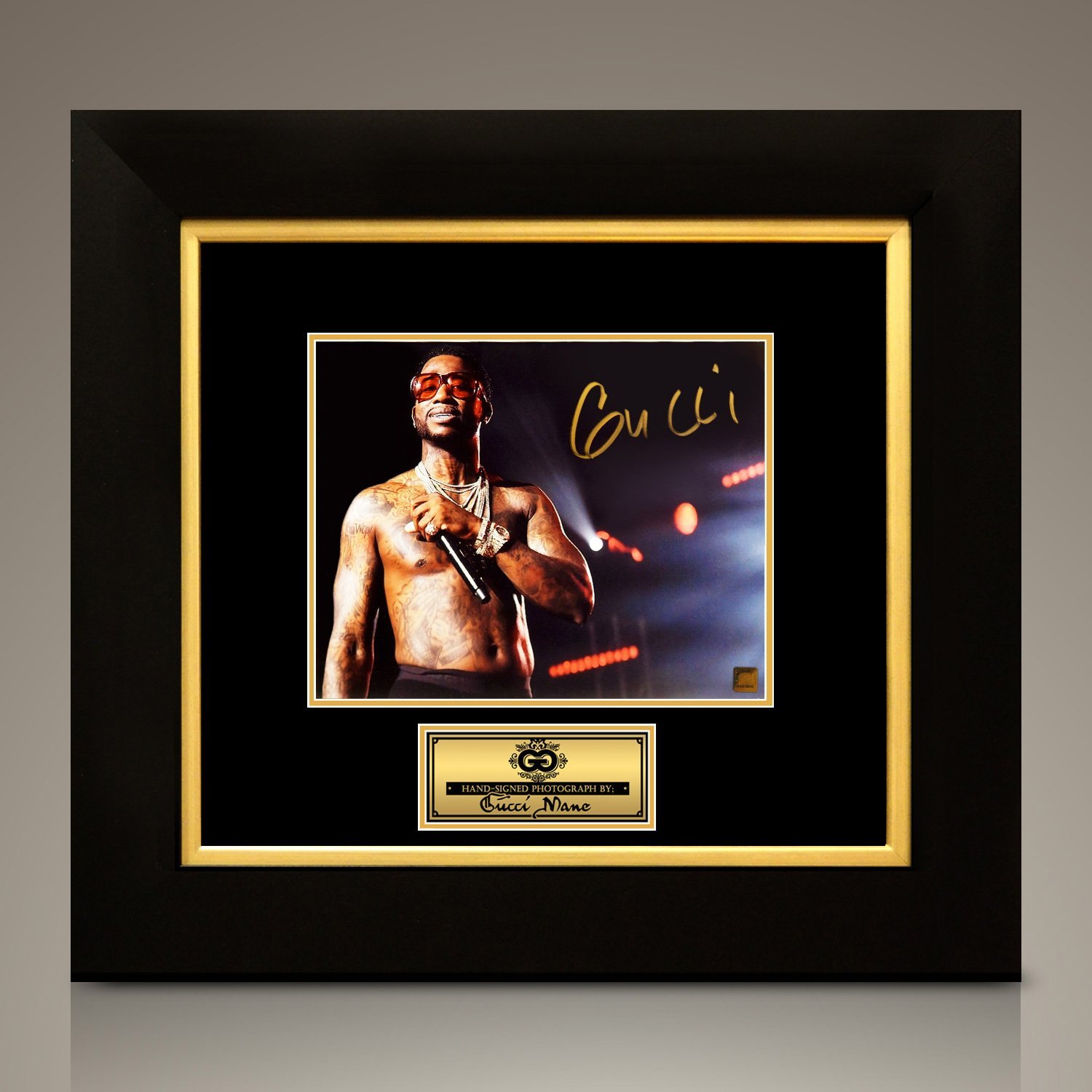 Gucci Mane - Hand-Signed Gucci On The Stage With Mic Photo By Radric Delantic In A Custom Frame