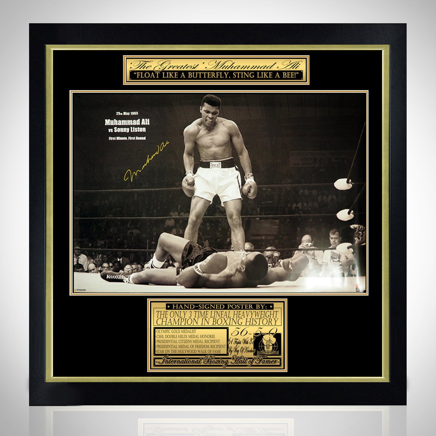 Muhammad Ali vs Sonny Liston Hand-Signed Poster Custom Frame
