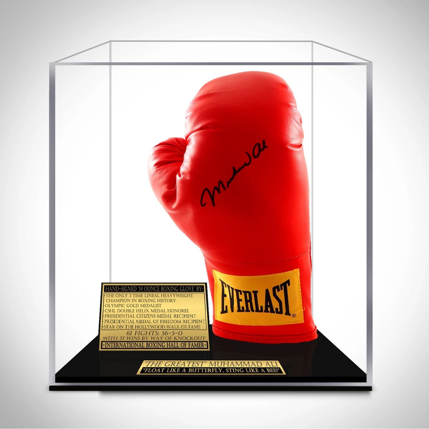 Muhammad Ali- Hand-Signed 14 Ounce Everlast Red Boxing Glove By Muhammad Ali Custom Museum Display