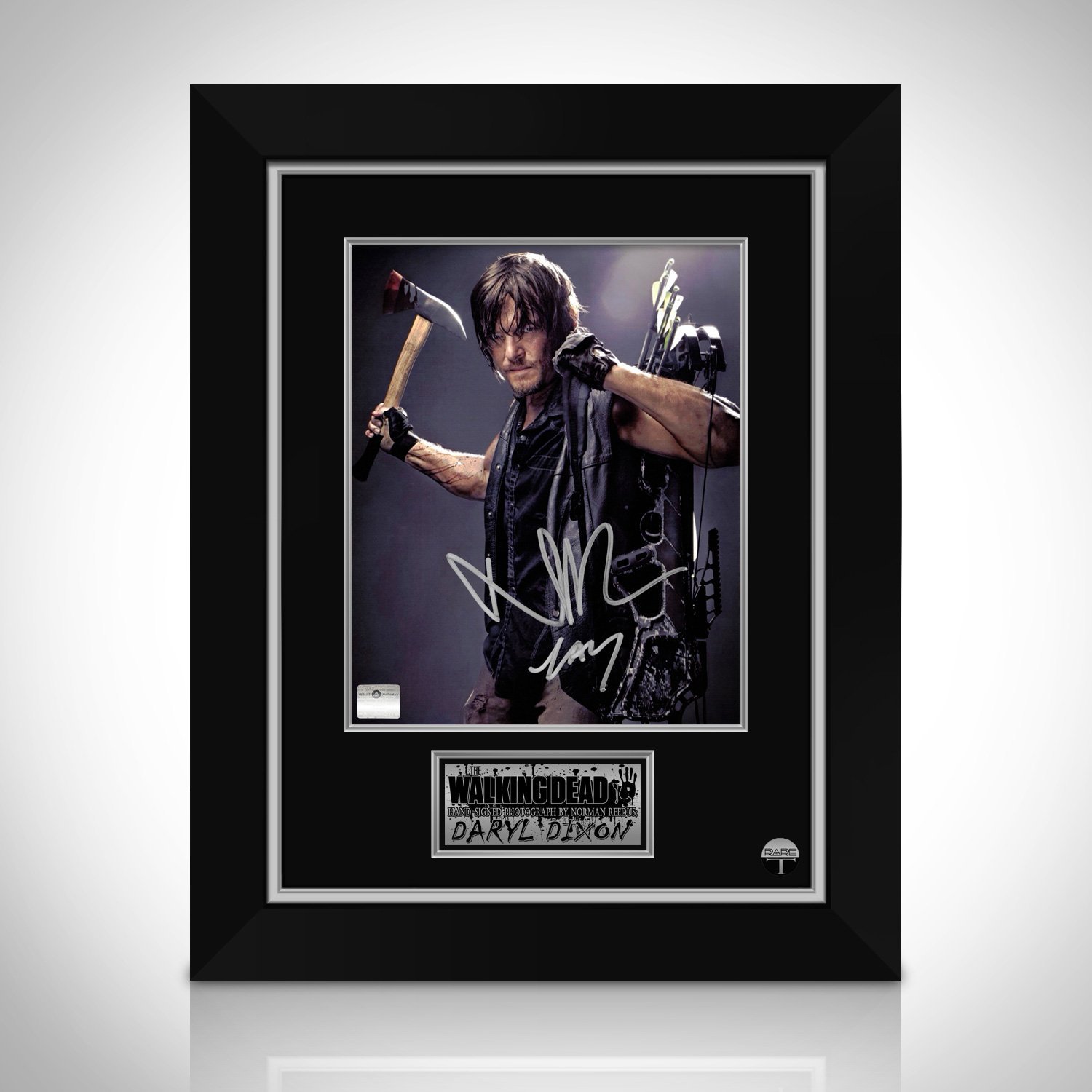 Walking Dead- Daryl Dixon Holding  Tomahawk Hand-Signed Photo By Norman Reedus Custom Frame