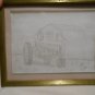 Original Pencil Hand Drawing  John Deere A Tractor and Barn in Gold Color Frame