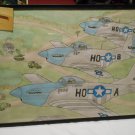 Pencil Hand Drawing Water Color Mustang WWII Fighter Plane Scene in Poster Frame