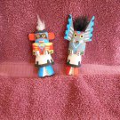 Pair of painted Folk Art Masked Figures Bottoms Marked as Owl and Warrior (152)