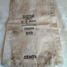 Vintage Authentic U. S. Mint Canvas Coin Bank Bag Cents $50 (GR3r2) 17" L x 10" W