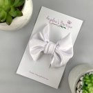 White Hand-tied Bow - 5 Inches - Clip - Spring Velvet Collection