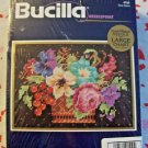 Vintage BUCILLA needlepoint Floral Basket #4766 PERSIAN WOOL YARN new & sealed