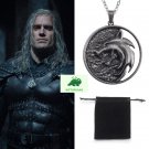 2021 The Witcher Geralt of Rivia Gwynbleidd Medallion White Wolf Pendant Necklace & Pouch Cosplay