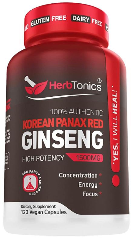 High Strength Korean Red Panax Ginseng Capsules 1500 mg Supplement -120 Vegan Pills