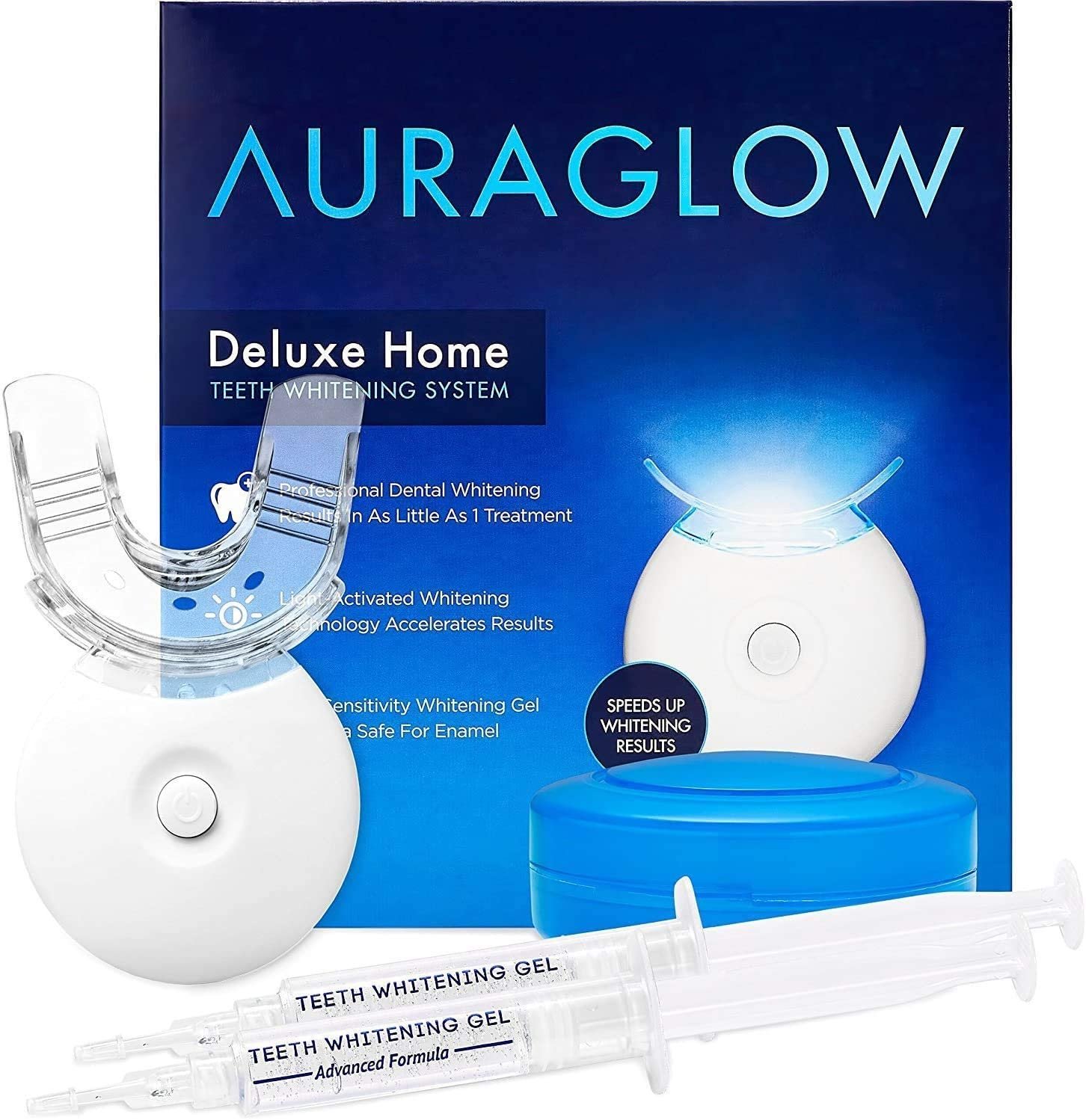 Teeth Whitening Kit, LED Light, 35% Carbamide Peroxide (2) 5ml Gel Syringes, Tray and Case