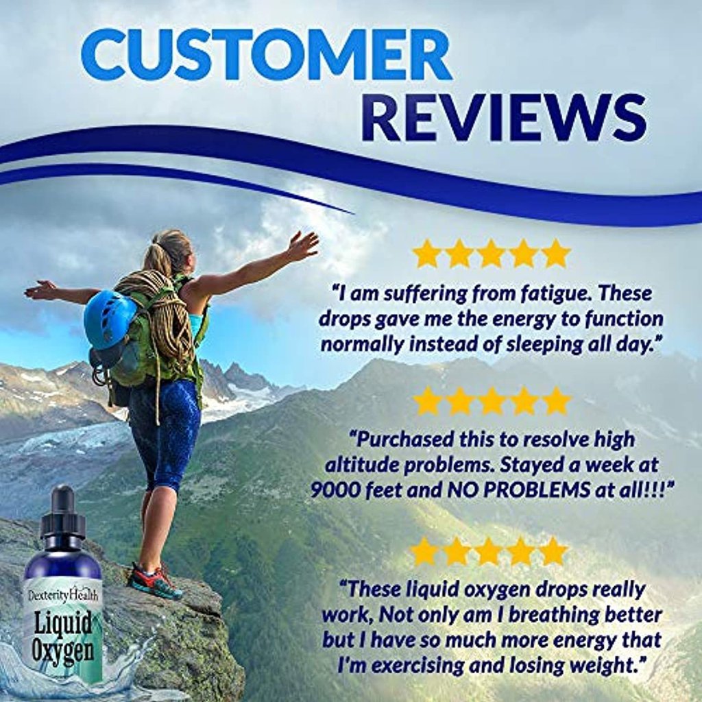 Dexterity Health Liquid Oxygen Drops 4 oz. DropperTop Bottle, Vegan, AllNatural and 100 Sterile