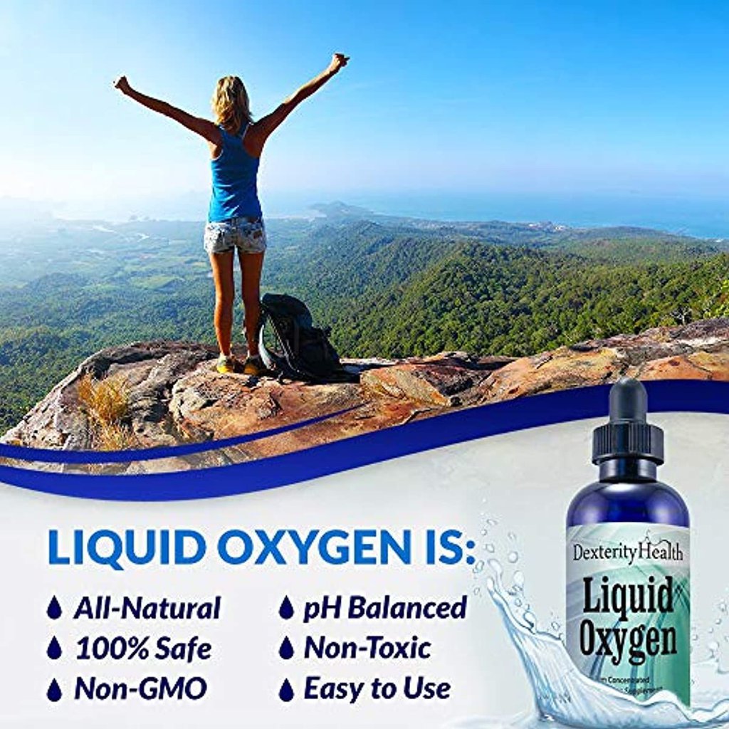 Dexterity Health Liquid Oxygen Drops 4 oz. DropperTop Bottle, Vegan, AllNatural and 100 Sterile