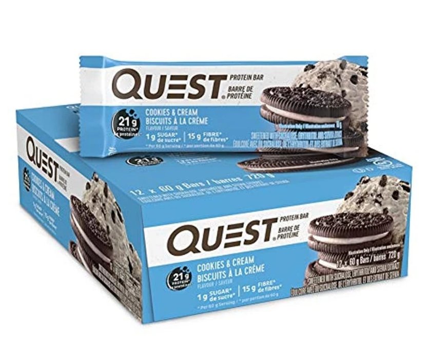 Quest Nutrition Cookies & Cream Protein Bar, High Protein, Low Carb, Gluten Free, Keto Friendly