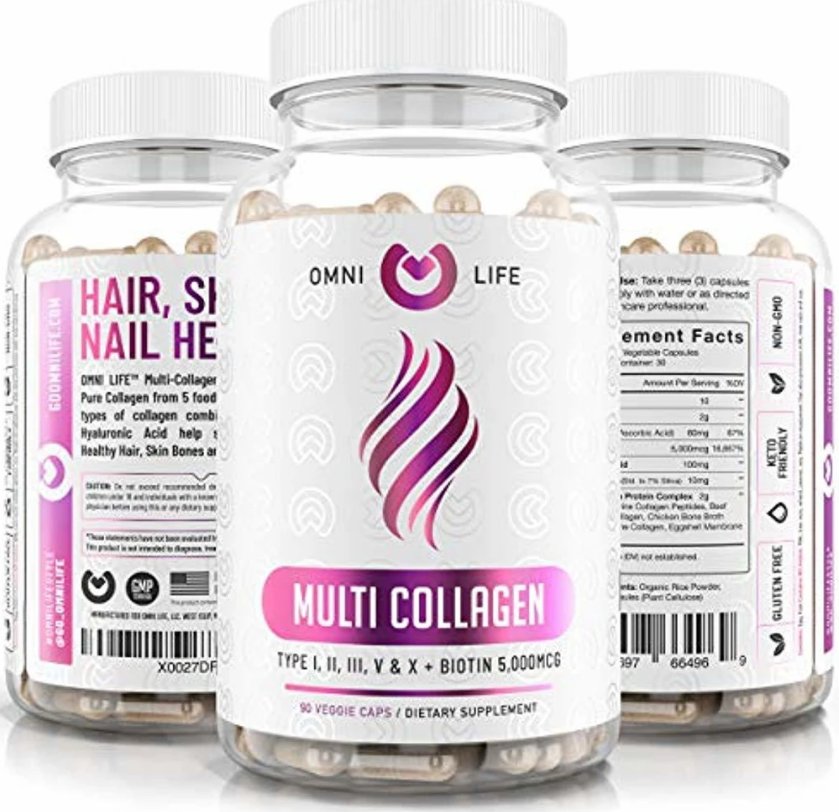 Collagen Peptides Pills - Types I,II,III,V & X with Biotin & Hyaluronic Acid &acirc;�� Supports Anti-Aging