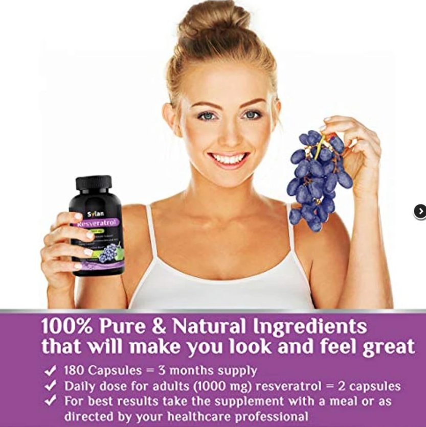 Sylan Trans Resveratrol 1000mg 180 Capsules Antioxidant Anti Aging