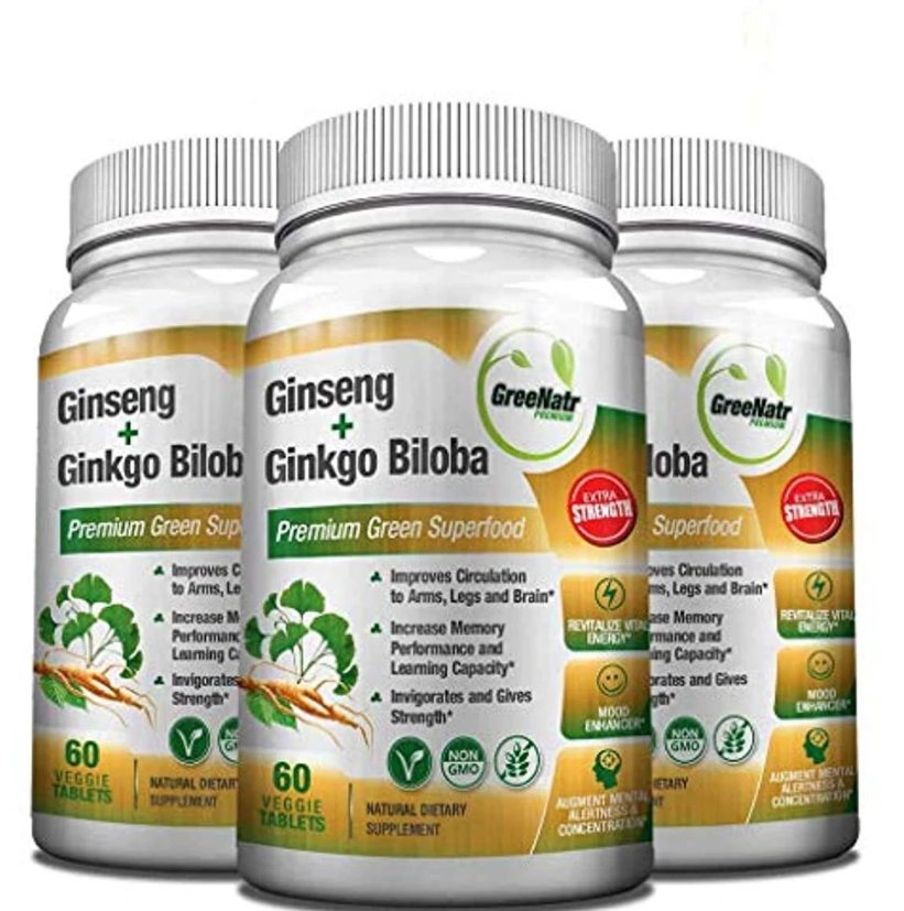 Panax Ginseng + Ginkgo Biloba Tablets &acirc;�� Premium Non-GMO/Veggie Superfood &acirc;�� Traditional Energy