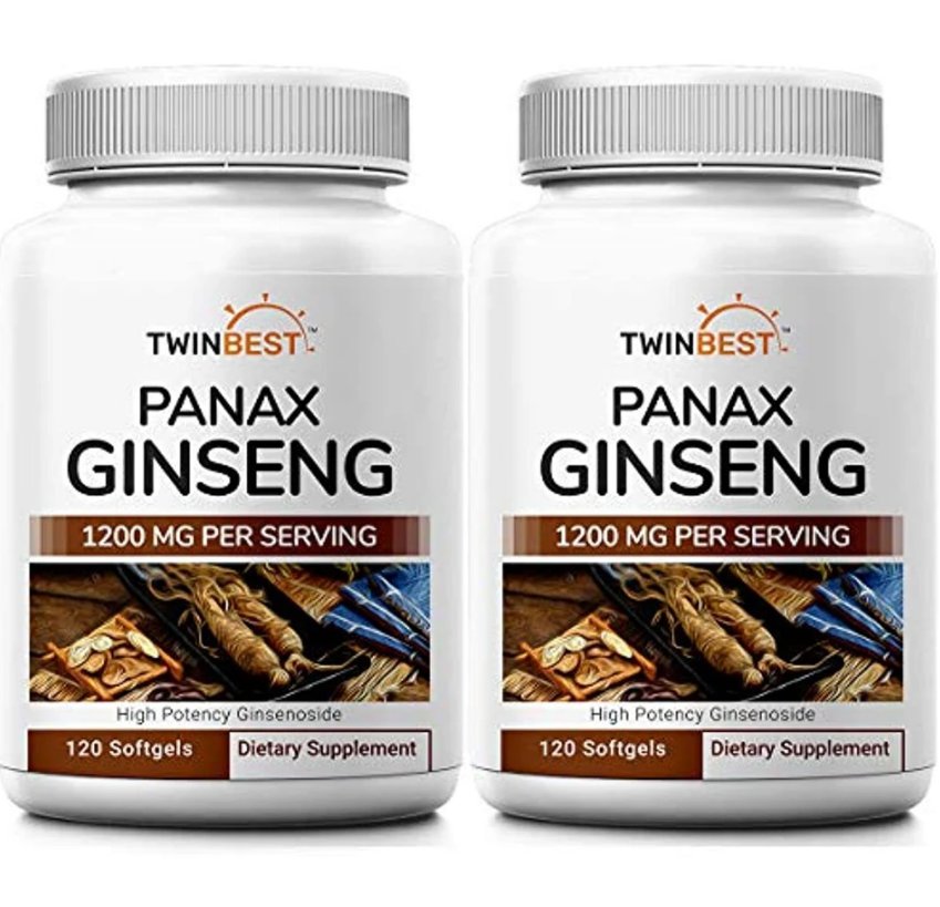 Twinbest Panax Ginseng Supplements, 1200mg Per Serving, Twin Pack, 240 Softgels