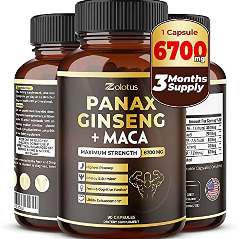 5 in 1 Panax Ginseng + Maca, 3 Months Supply, 6700 mg per Capsule with Ashwagandha, Tribulus