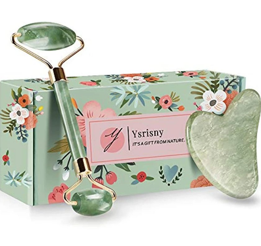 Ysrisny Jade Roller for Face and Gua Sha Set Face Roller Natural Jade Stone for Anti Aging