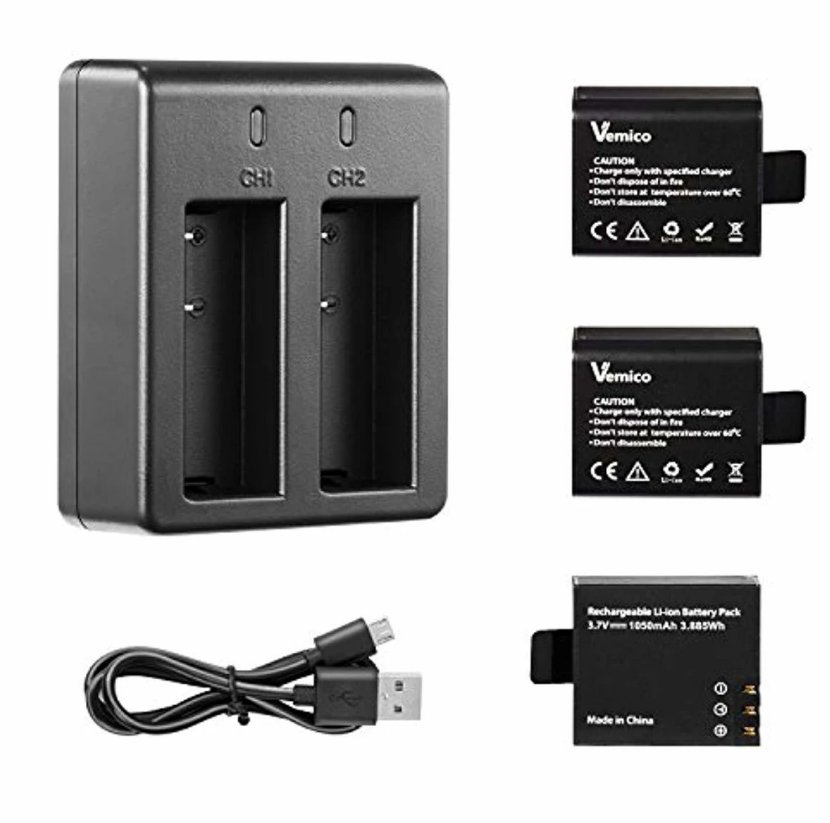 Vemico Action Camera Battery, 3x1050mAh Rechargeable Sports Action