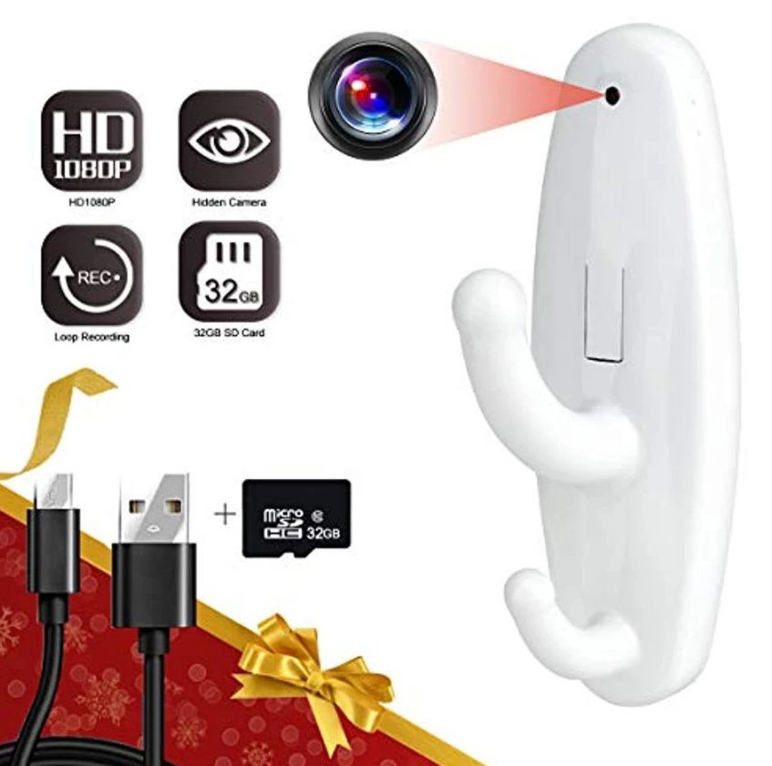 32GB Hidden Camera Clothes Hook, Mini Hidden Camera HD 1080P No WiFi Needed