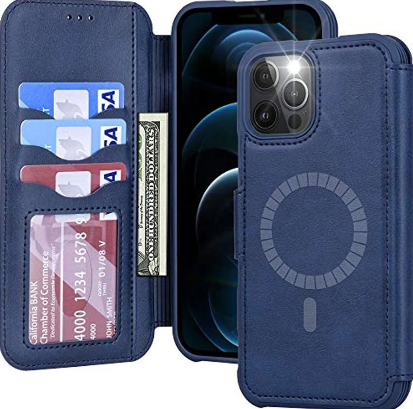 Arae Compatible with iPhone 12 Pro Max Case Wallet [Magnetic Wireless Charge] with Card