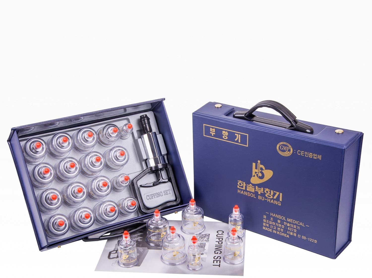 Hansol Cupping Therapy Equipment Set with Pumping Handle 17 Cups (Made in Korea)