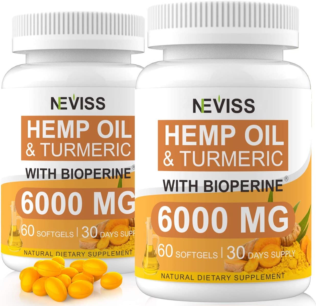 2 Pack Hemp Oil Softgel Capsule with Turmeric and Bioperine - 120 Cts