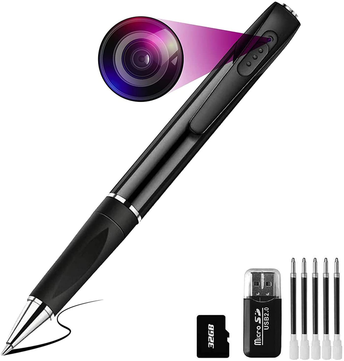 Hidden Camera Pen 1080P Spy Camera Mini Small Portable Pocket Nanny Cam with 32GB SD Card