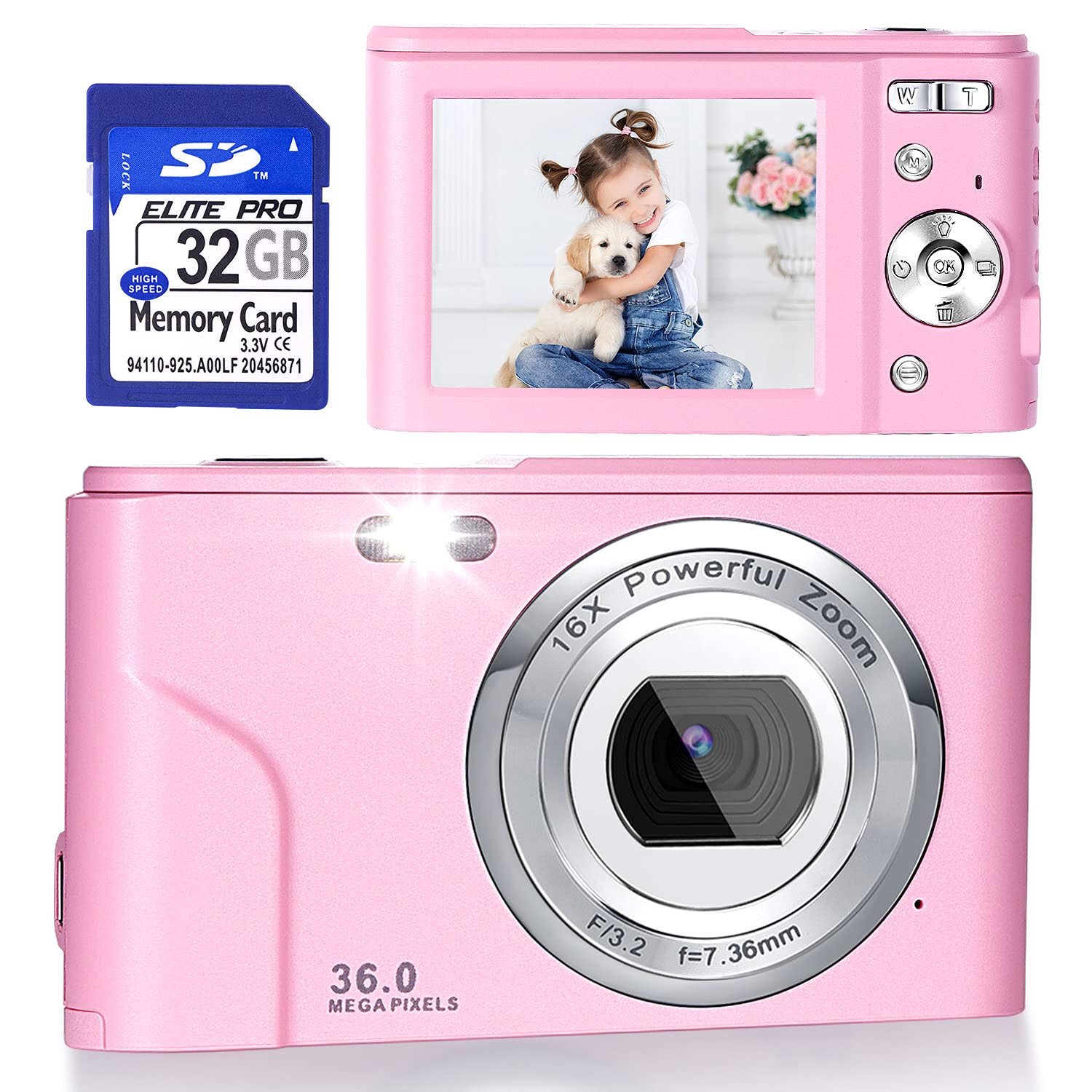 Digital Camera, FHD 1080P 36.0 MP Vlogging Camera Rechargeable Mini Camera Kids