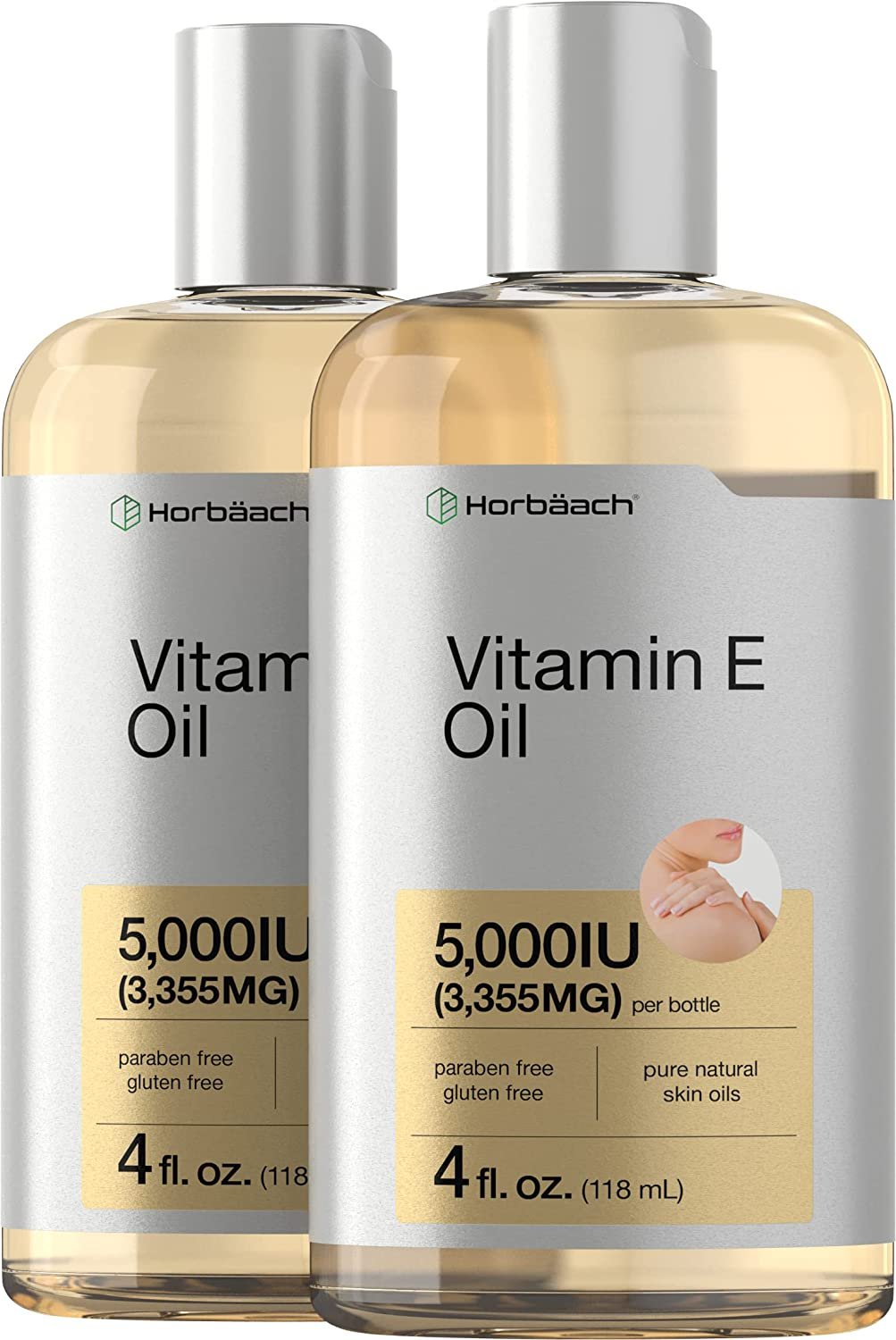 Natural Vitamin E Oil 5000 IU | 8 oz (2 x 4oz) | For Skin, Hair & Face | Vegetarian, Non-GMO