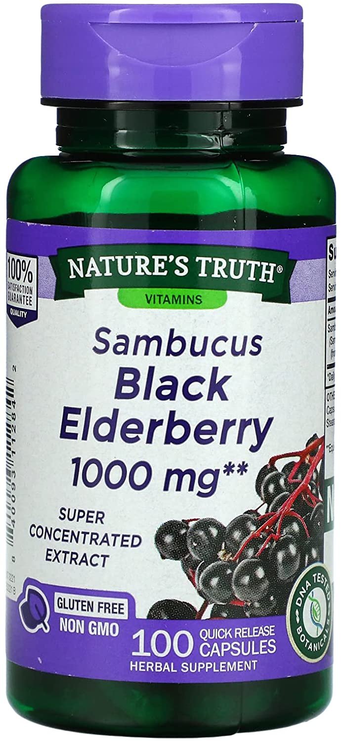 Black Elderberry Capsules 1000mg | 100 Count | Super Concentrated Sambucus Extract | Non-GMO