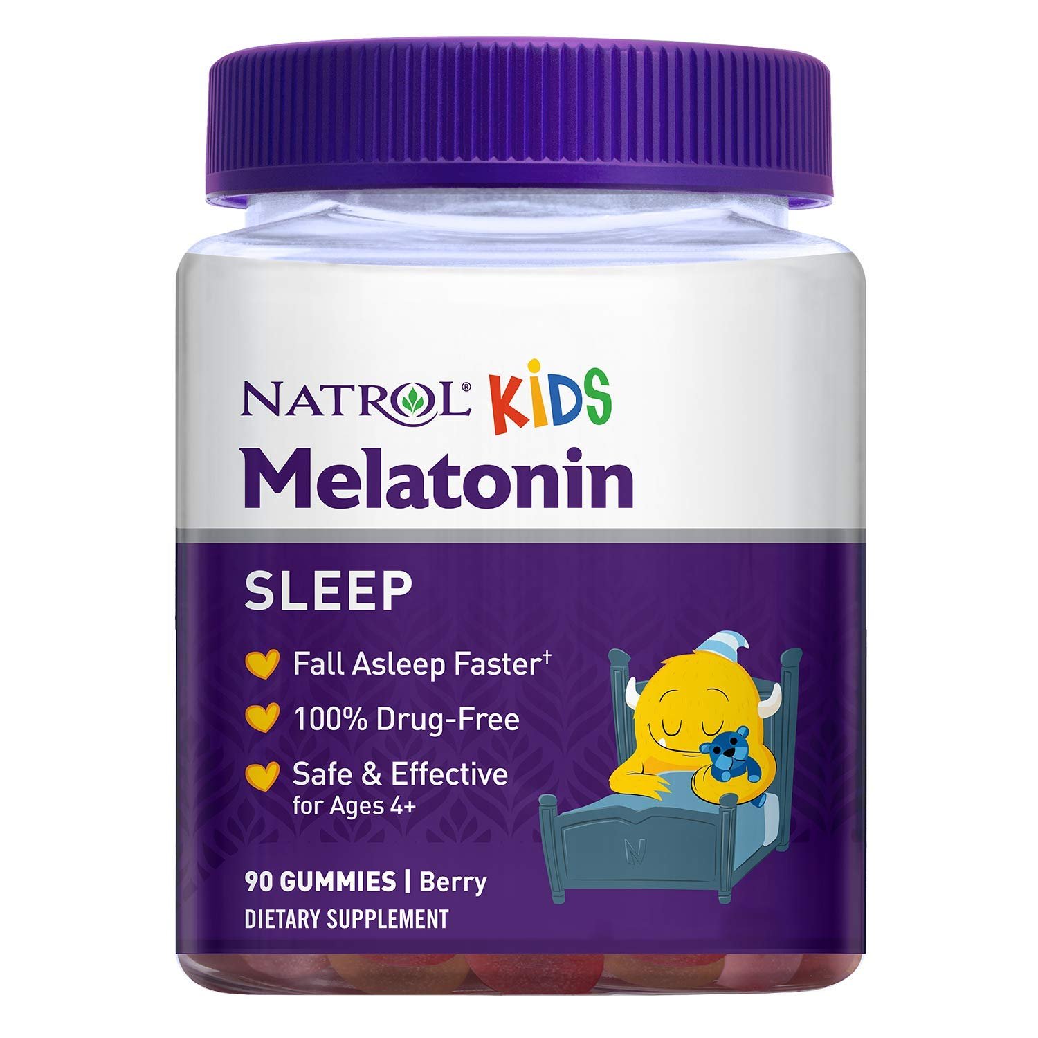 Natrol Kids Melatonin Sleep Aid Gummy, Fall Asleep Faster, 100% Drug-Free and Gelatin Free, Non-GMO,