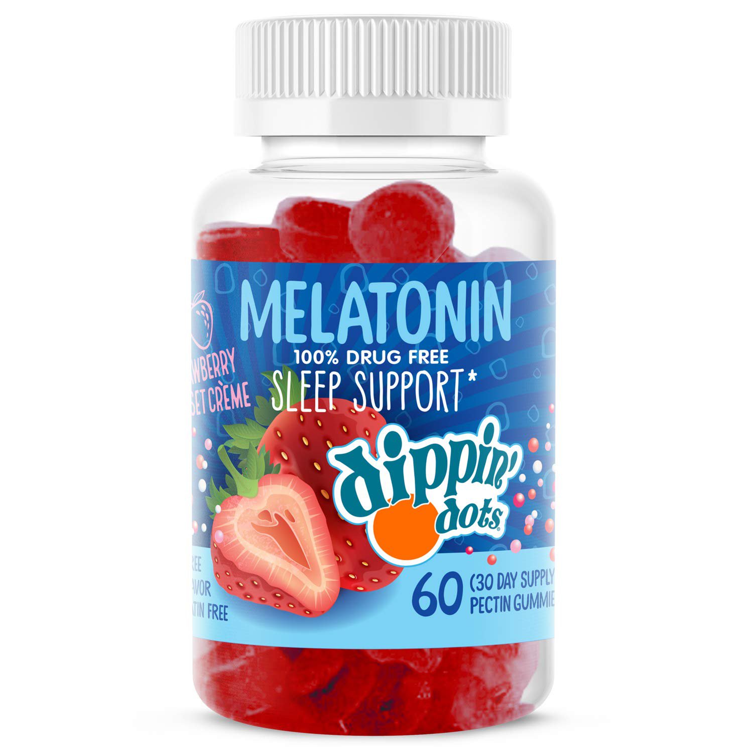 Dippin' Dots - Melatonin Sleep Support Gummies (60 Count) Strawberry Sunset Creme Flavor Chews | 2.5