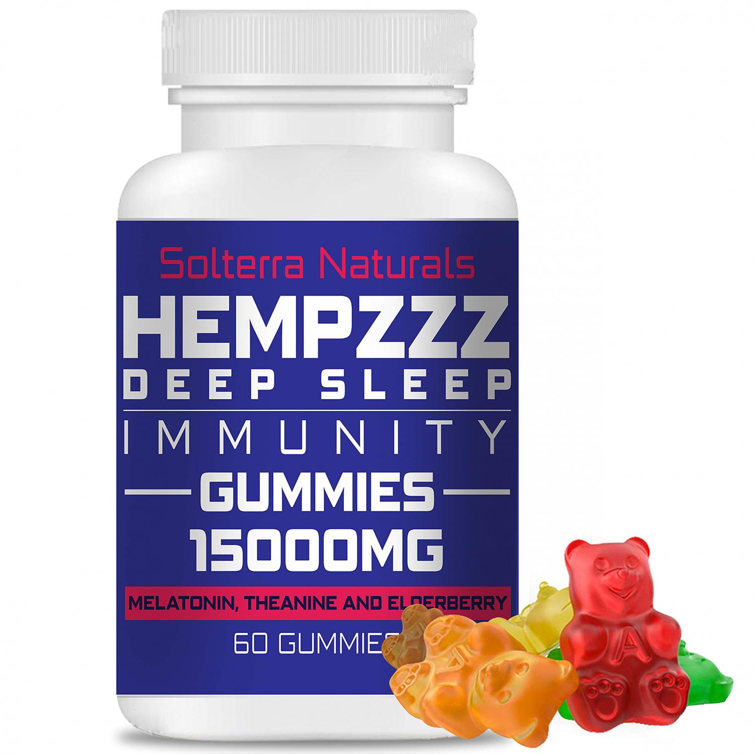 HempZZZ DEEP Sleep Immunity Gummies 15000 MG with Melatonin and Theanine Plus Elderberry - Relaxatio