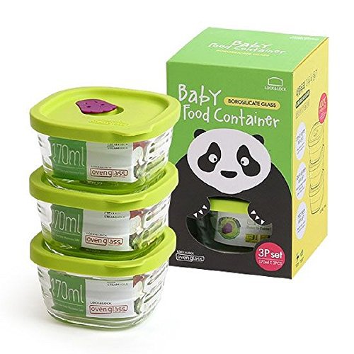 Lock & Lock Baby Food Container Oven Glass Wave Steam Hole Squareness 170ml 3P Set