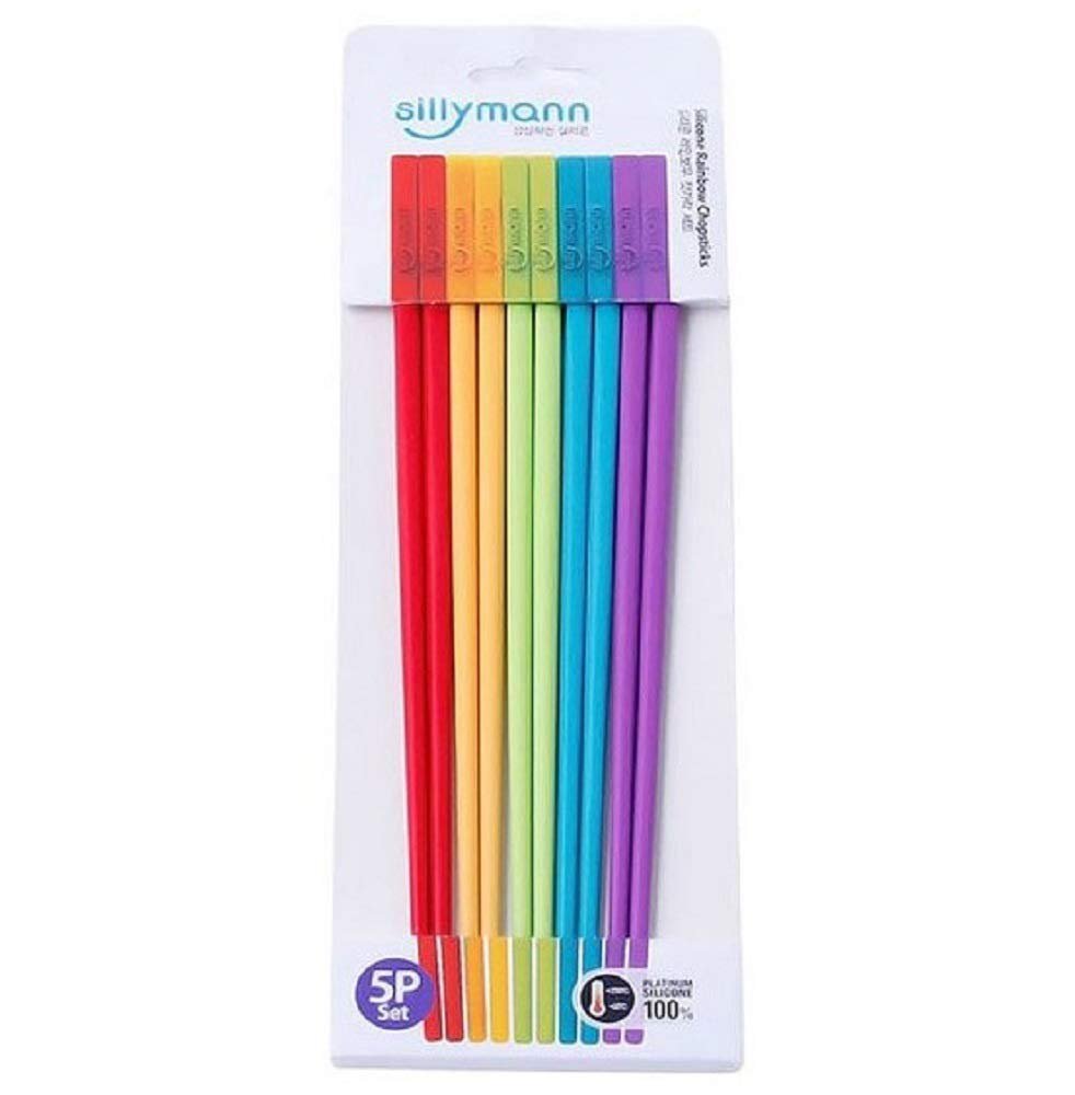 Sillymann Silicone Reusable Rainbow Chopsticks Set 5-Pairs, Platinium Silcone 100%