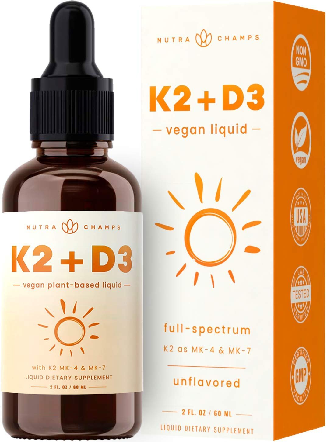 Vitamin D3 K2 Drops | Vegan Liquid Vitamin D3 5000 IU & K2 with MK7 & MK4 | Vitamin D Drops for Heal